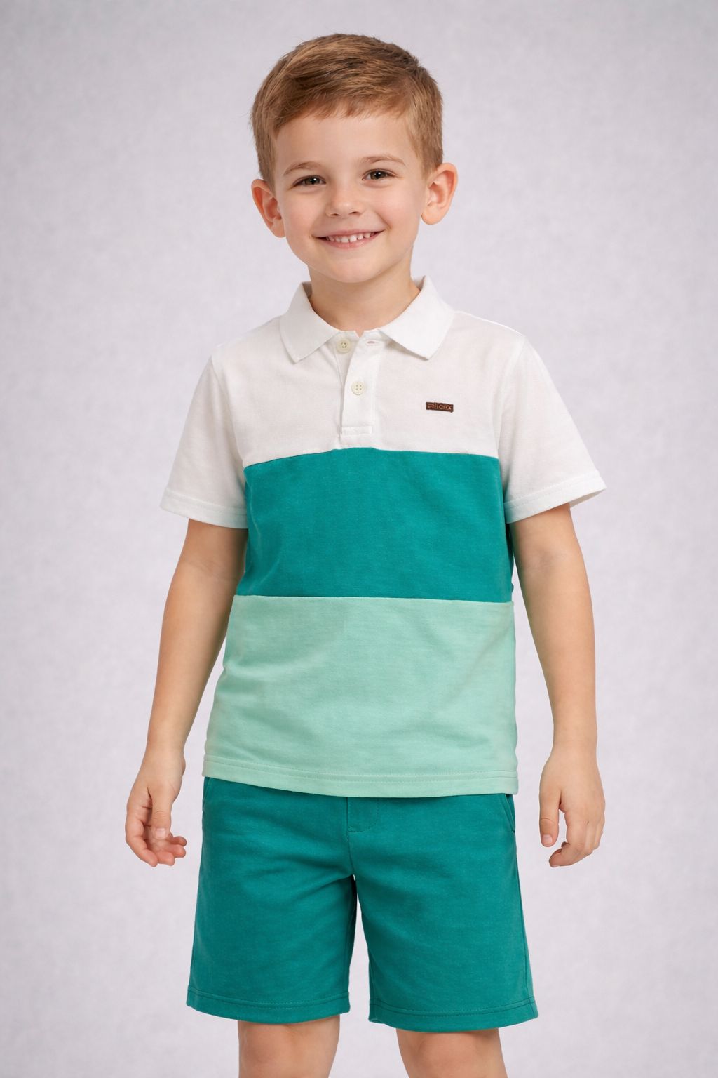 CONJ MAS POLO TRICOLOR E BERM MLT S FELP OFF WHITE/VERDE