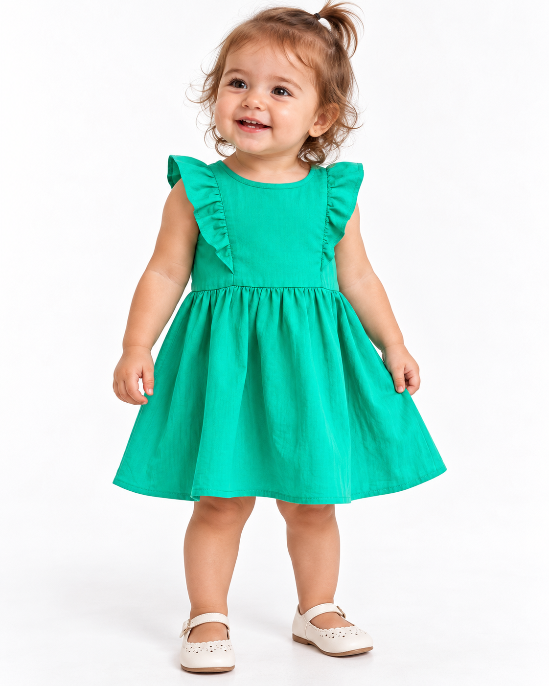 VESTIDO EM TRICOLINE DET BAB FRENTE VERDE