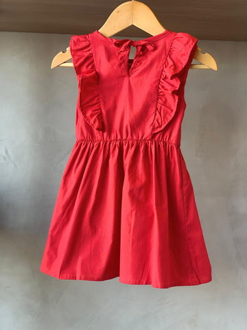 VESTIDO EM TRICOLINE DET BAB FRENTE VERMELHO