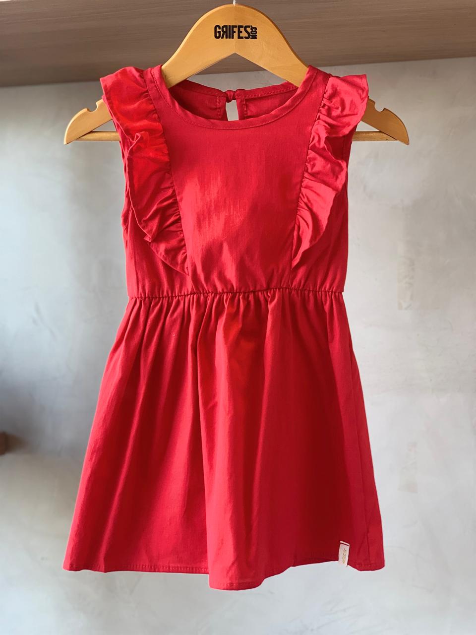 VESTIDO EM TRICOLINE DET BAB FRENTE VERMELHO