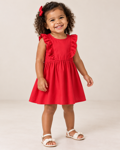 VESTIDO EM TRICOLINE DET BAB FRENTE VERMELHO