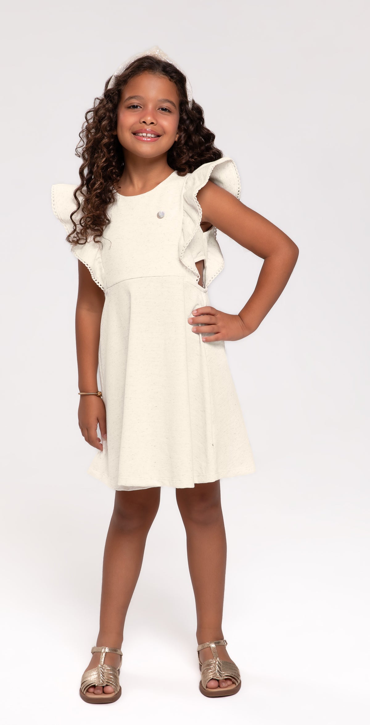 VESTIDO MLT LINHO MAQ DET BAB MANGAS OFF WHITE