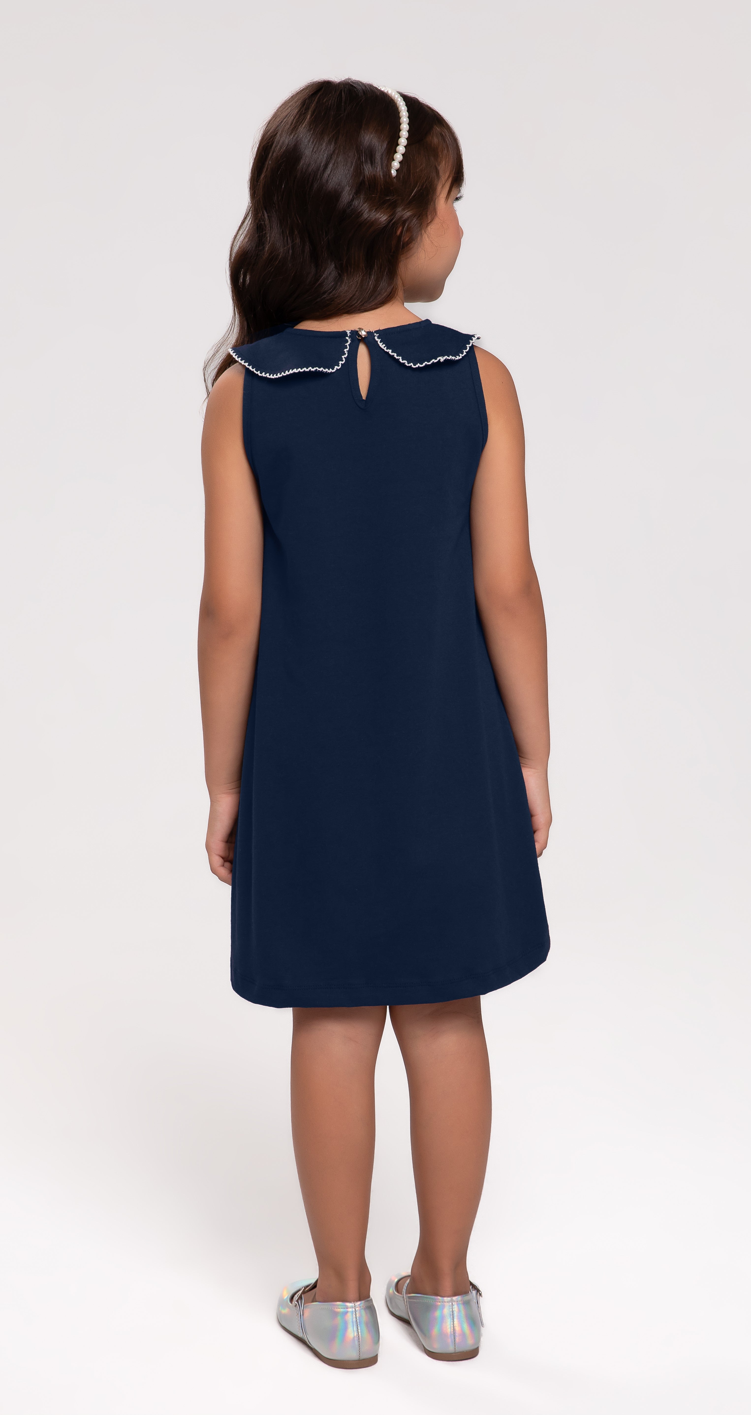 VESTIDO COTTON LEVE GOLA BAB FLOR MARINHO