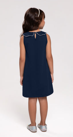 VESTIDO COTTON LEVE GOLA BAB FLOR MARINHO