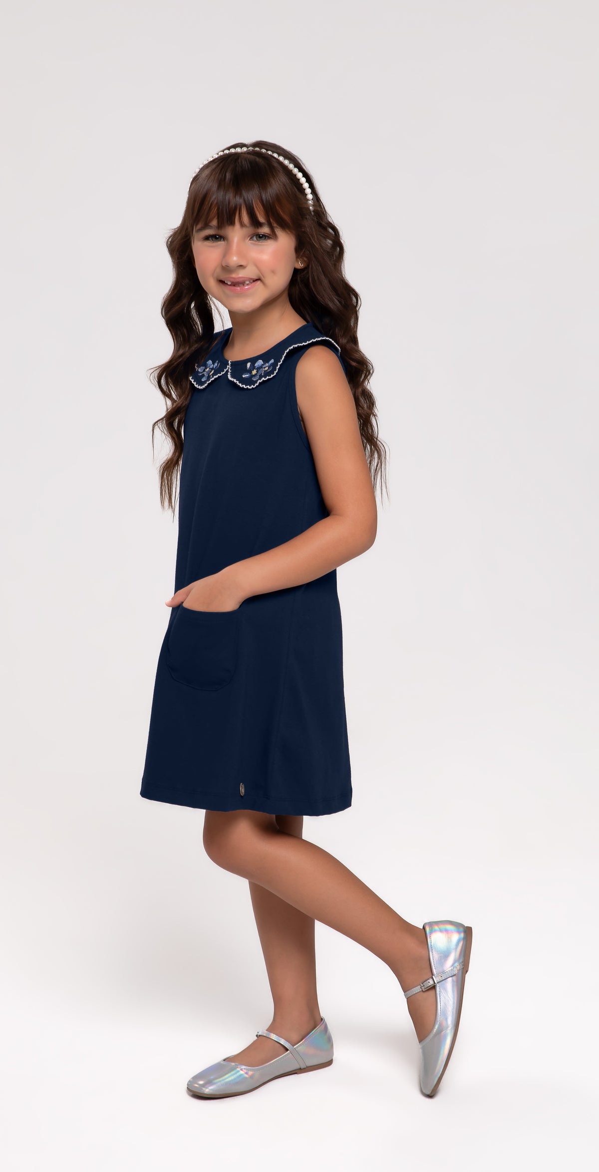 VESTIDO COTTON LEVE GOLA BAB FLOR MARINHO