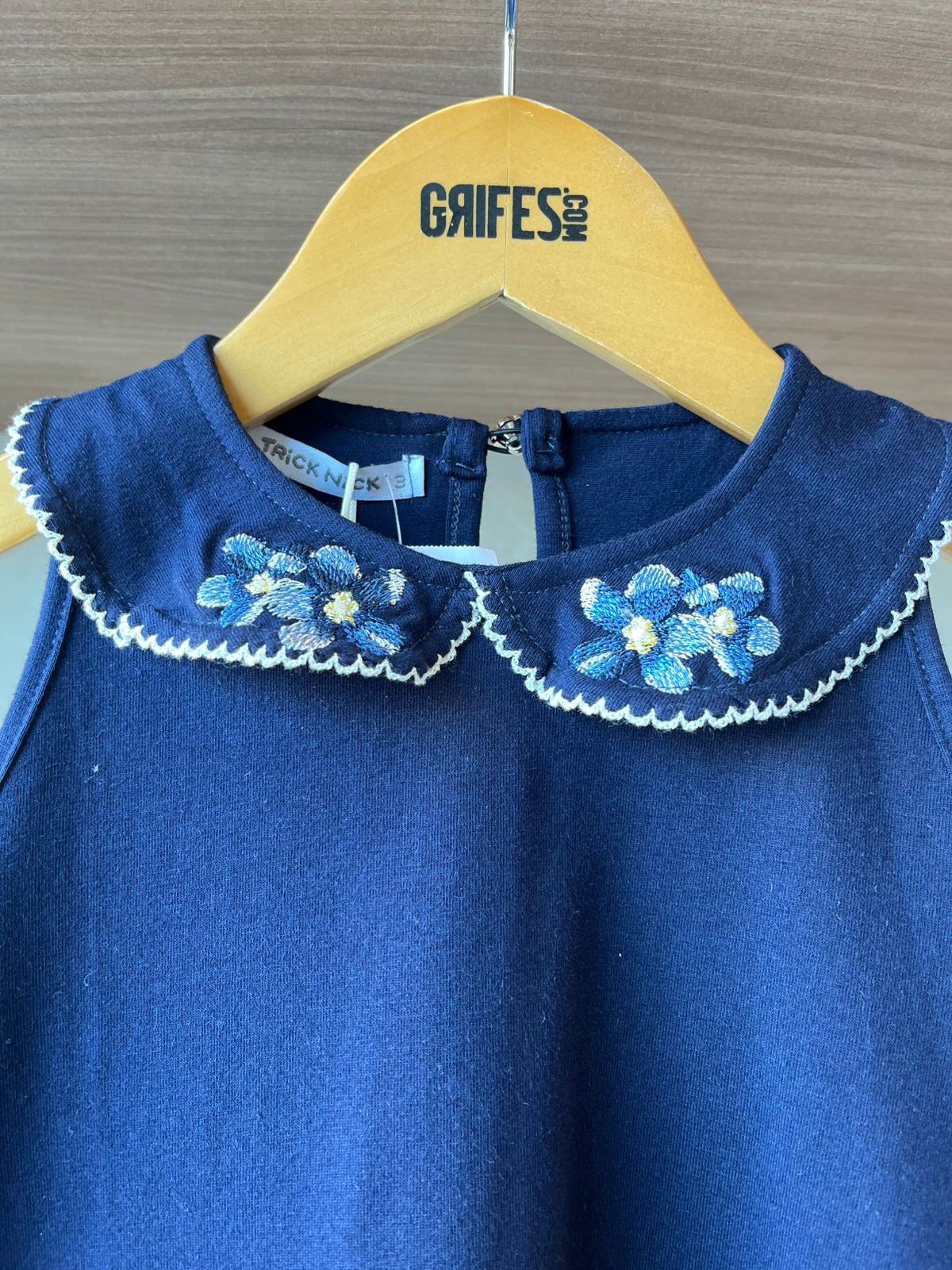 VESTIDO COTTON GOLA BAB FLOR E BOLSOS MARINHO