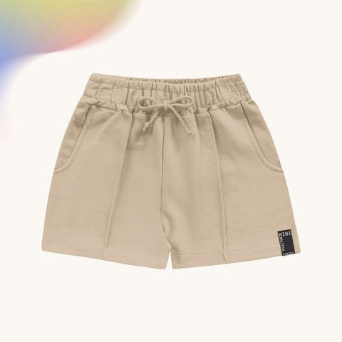 SHORT FEM MOLETOM PREGAS E BOLSOS BEGE