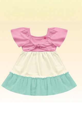 VESTIDO BB TRICOLOR DET NO BUSTO ROSA/OFF/VERDE