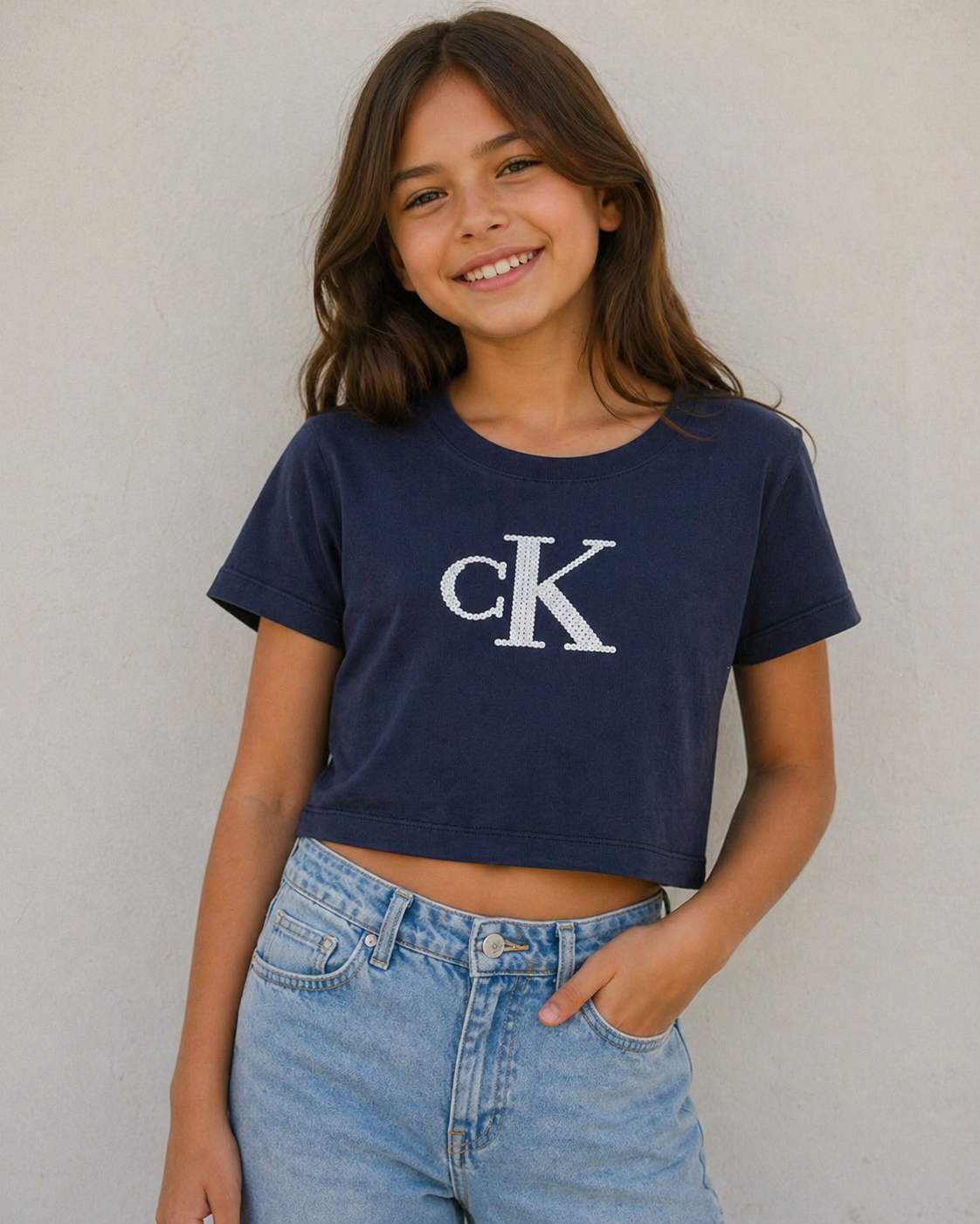 BLUSA MC CKJ KIDS LOGO PAETE MARINHO