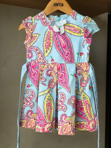 VESTIDO RODADO TRICOLINE ESTAMP C FAIXA AZUL CLARO