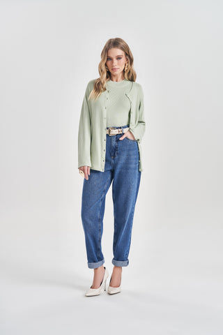 CARDIGAN FEM EM TRICOT LEVE VERDE CIDREIRA