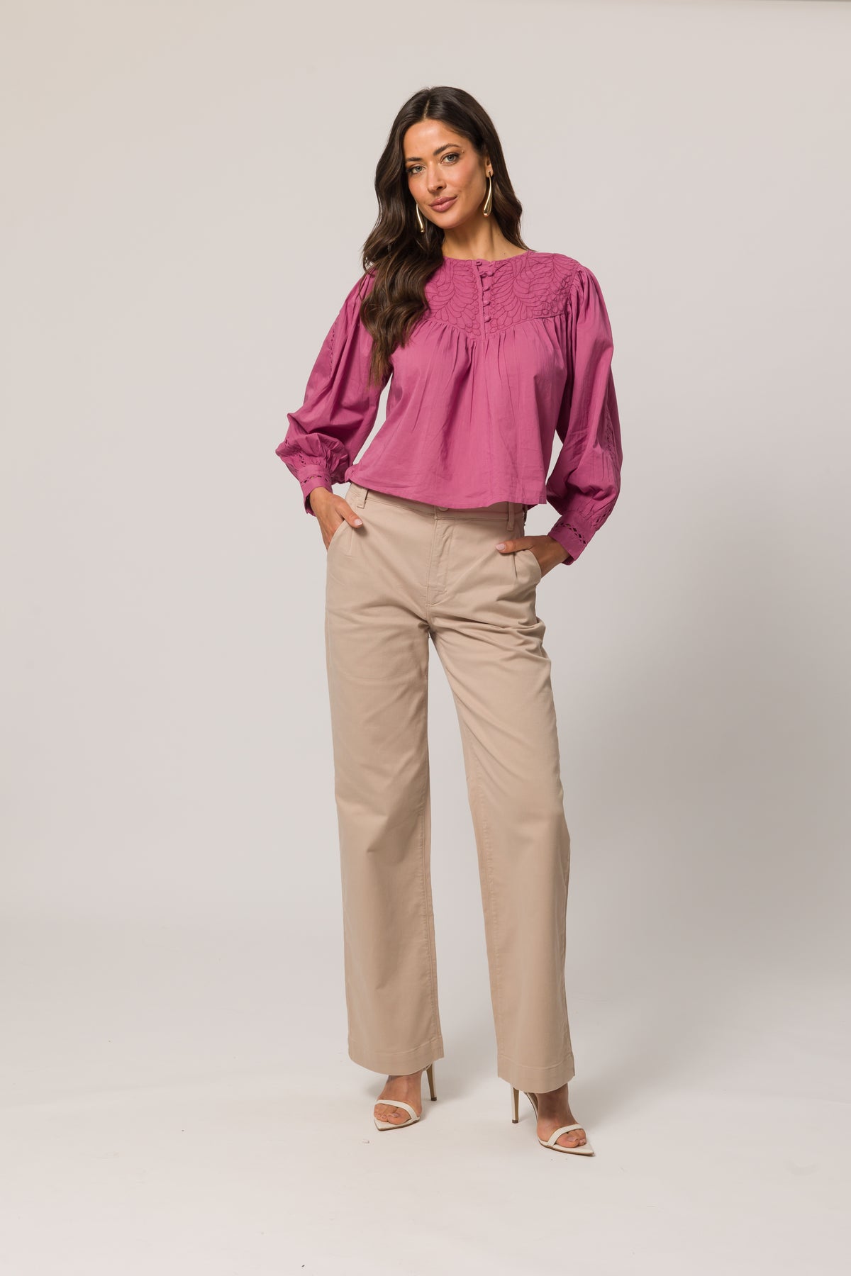 BLUSA FEM ML EM PLANO CAMBRAIA MALVA