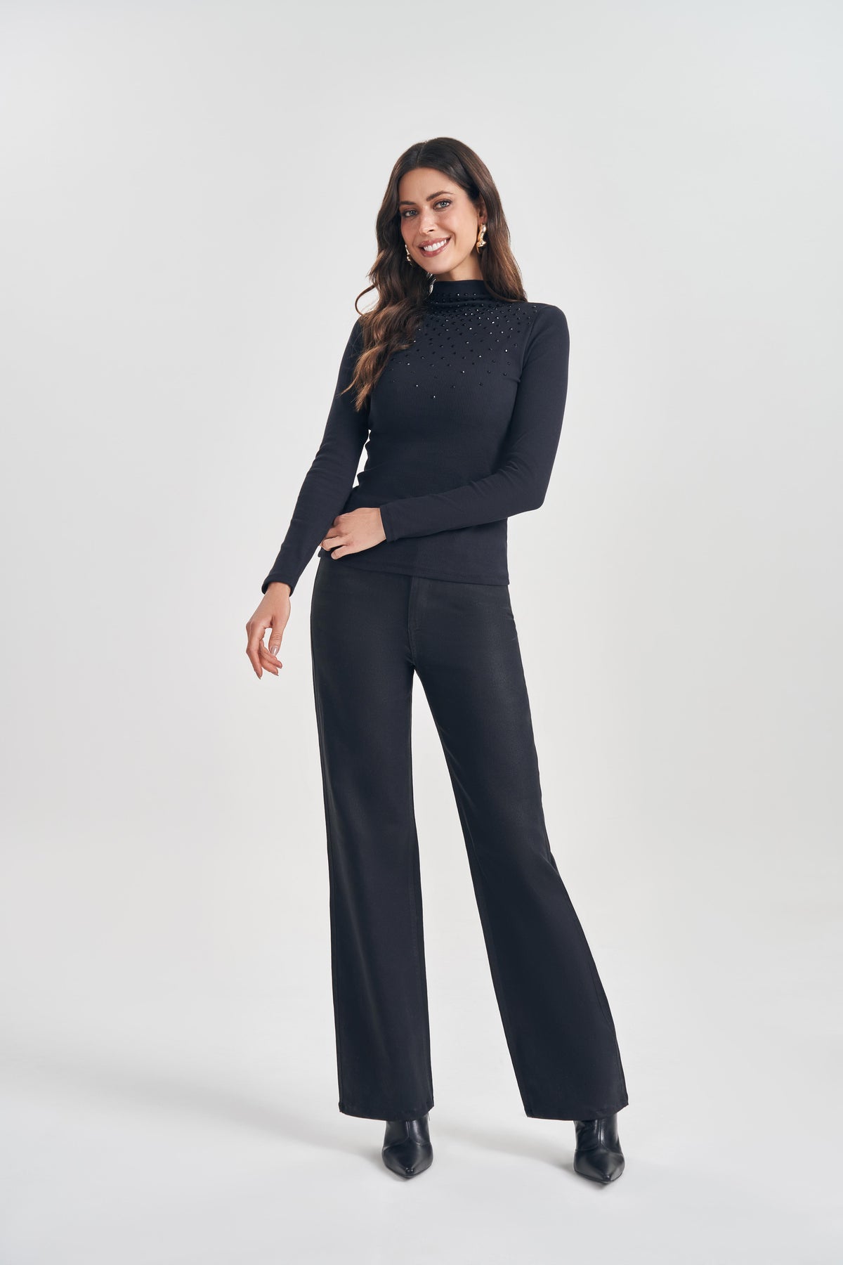 BLUSA FEM ML EM RIBANA PRETO