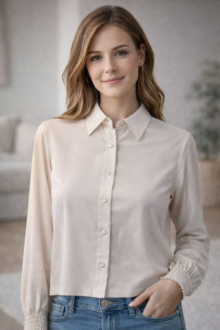 CAMISA FEM ML PLANO VISCOSE SARJADA GIZ