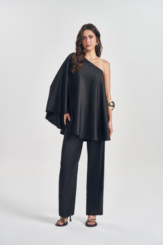 BLUSA TUNICA FEM EM PLANO CETIM PRETO