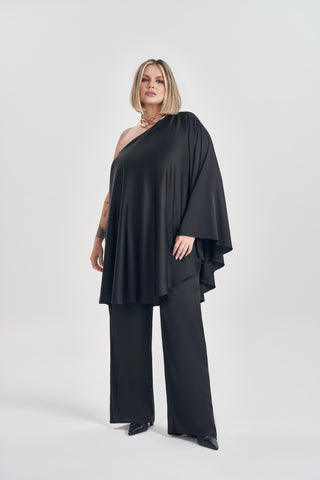 BLUSA TUNICA FEM EM PLANO CETIM PRETO