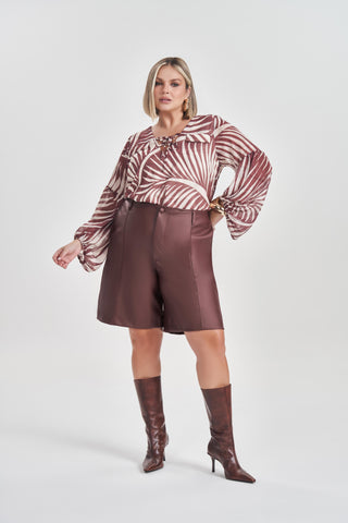 BLUSA FEM ML EM PLANO CHIFFON NATURE CHOCOLATE