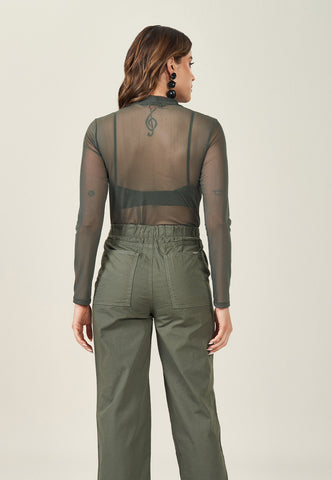 BLUSA FEM DE MANGA LONGA EM TULE MILITAR