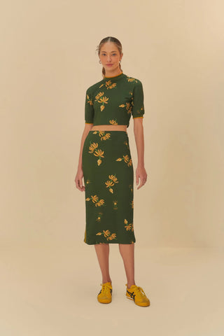 SAIA MIDI FEM BRILHO DE BANANA MILITAR