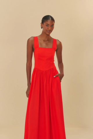 VESTIDO LONGO RELICARIO BORDADO TROPICAL VERMELHO