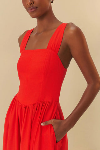 VESTIDO LONGO RELICARIO BORDADO TROPICAL VERMELHO