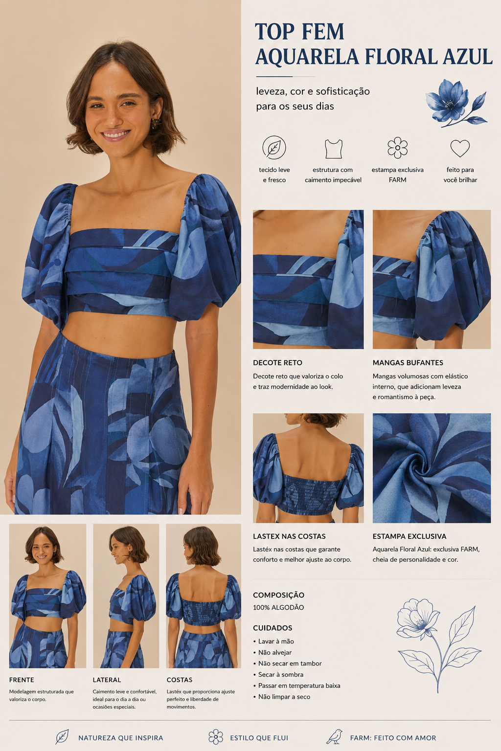 TOP FEM AQUARELA FLORAL AZUL