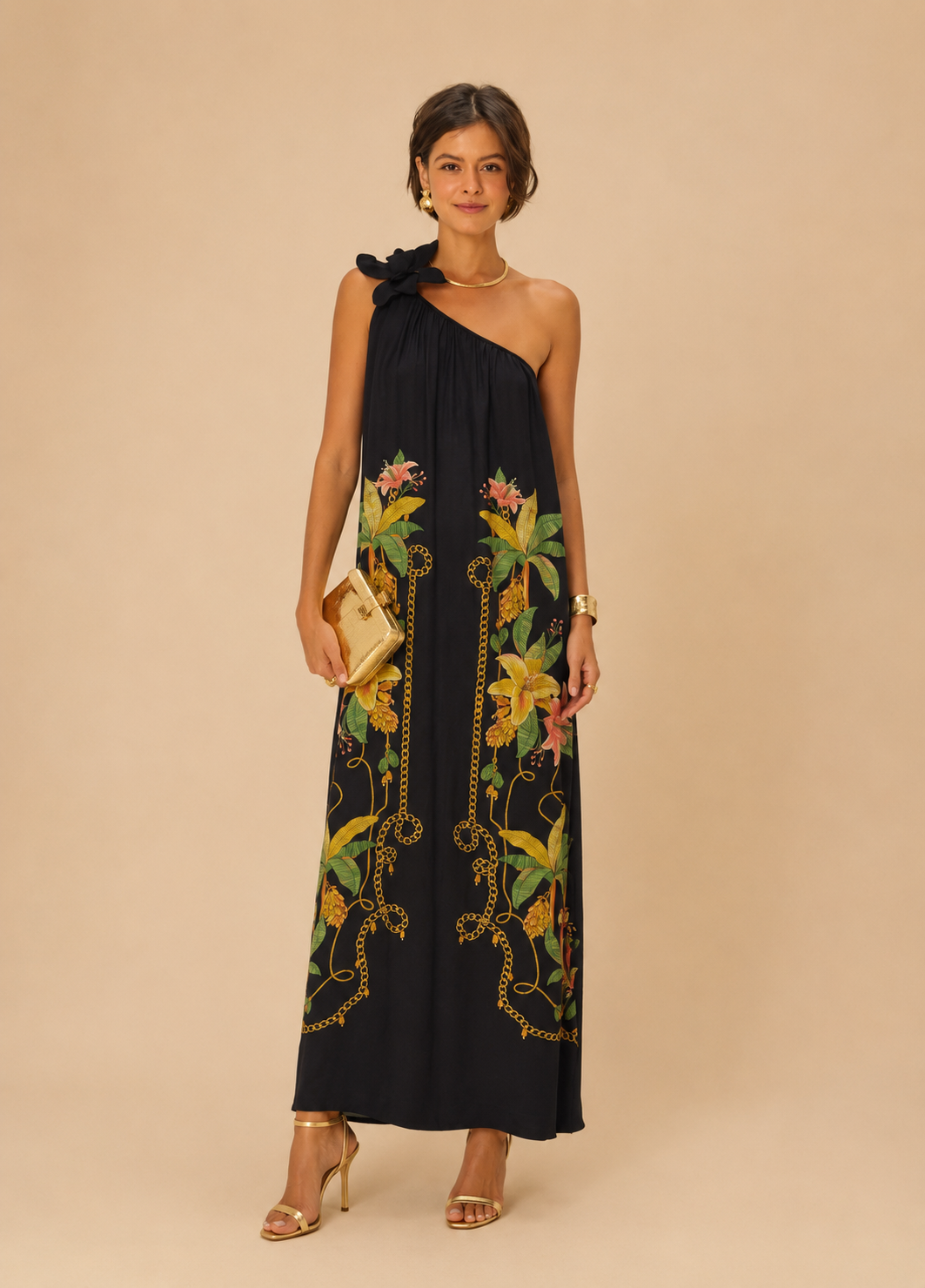 VESTIDO LONGO RIQUEZA TROPICAL PRETO