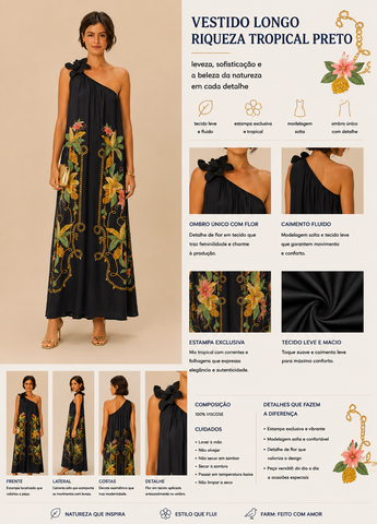 VESTIDO LONGO RIQUEZA TROPICAL PRETO