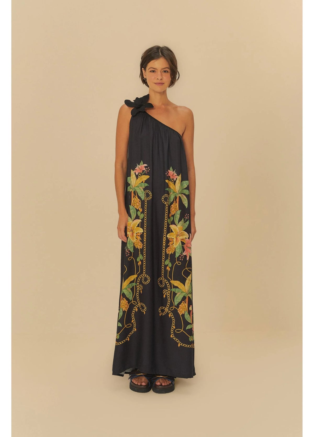 VESTIDO LONGO RIQUEZA TROPICAL PRETO