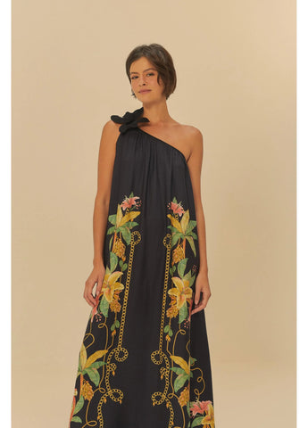 VESTIDO LONGO RIQUEZA TROPICAL PRETO