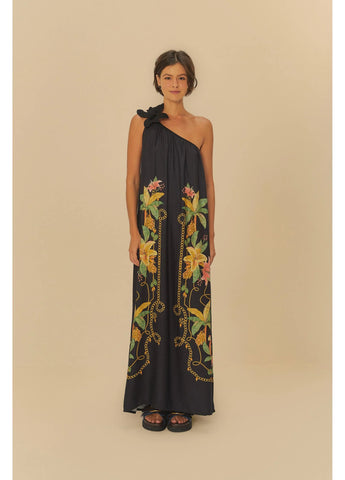 VESTIDO LONGO RIQUEZA TROPICAL PRETO