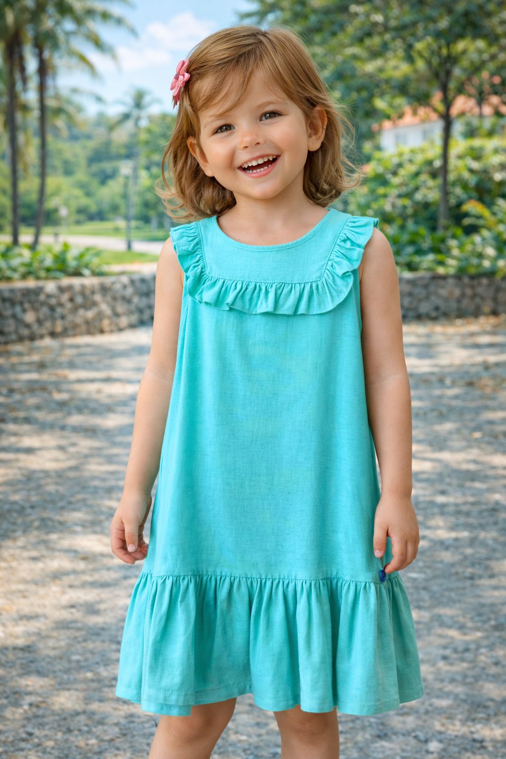 VESTIDO VOIL TRICOLINE C RECORTE BABADO ACQUA