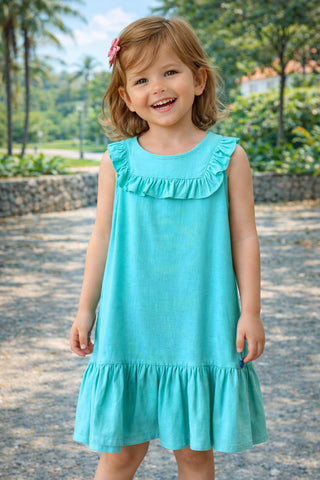 VESTIDO VOIL TRICOLINE C RECORTE BABADO ACQUA