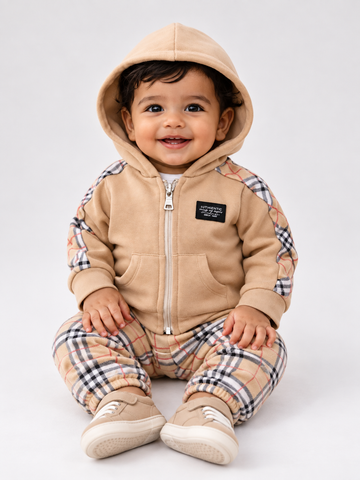 CONJ MAS MOLETOM FELP E CALCA JACQUARD AREIA