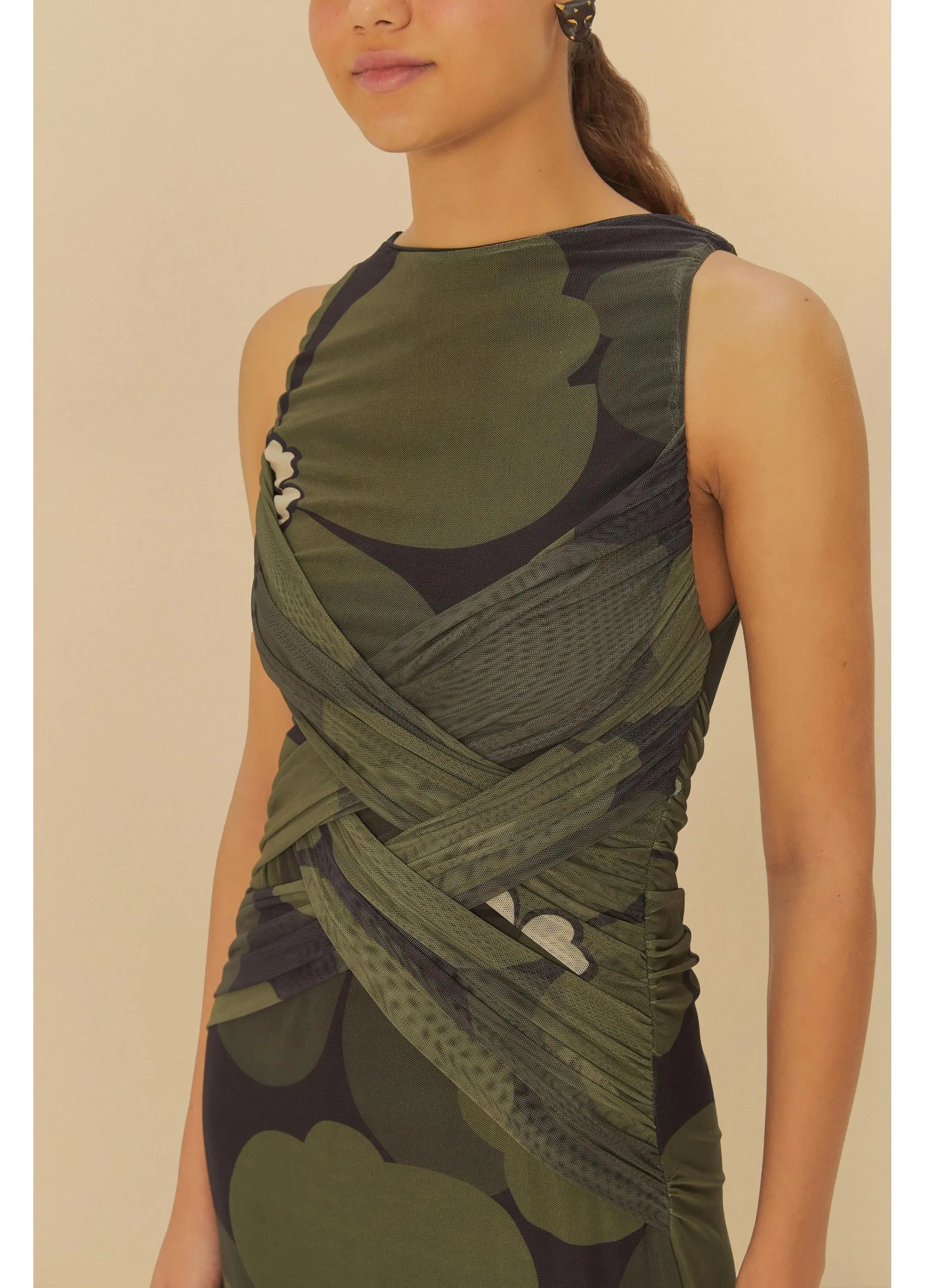 VESTIDO SM TULE FLORBELA FARM PRETO/VERDE