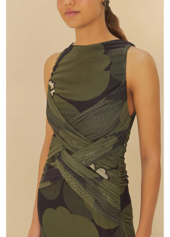 VESTIDO SM TULE FLORBELA FARM PRETO/VERDE