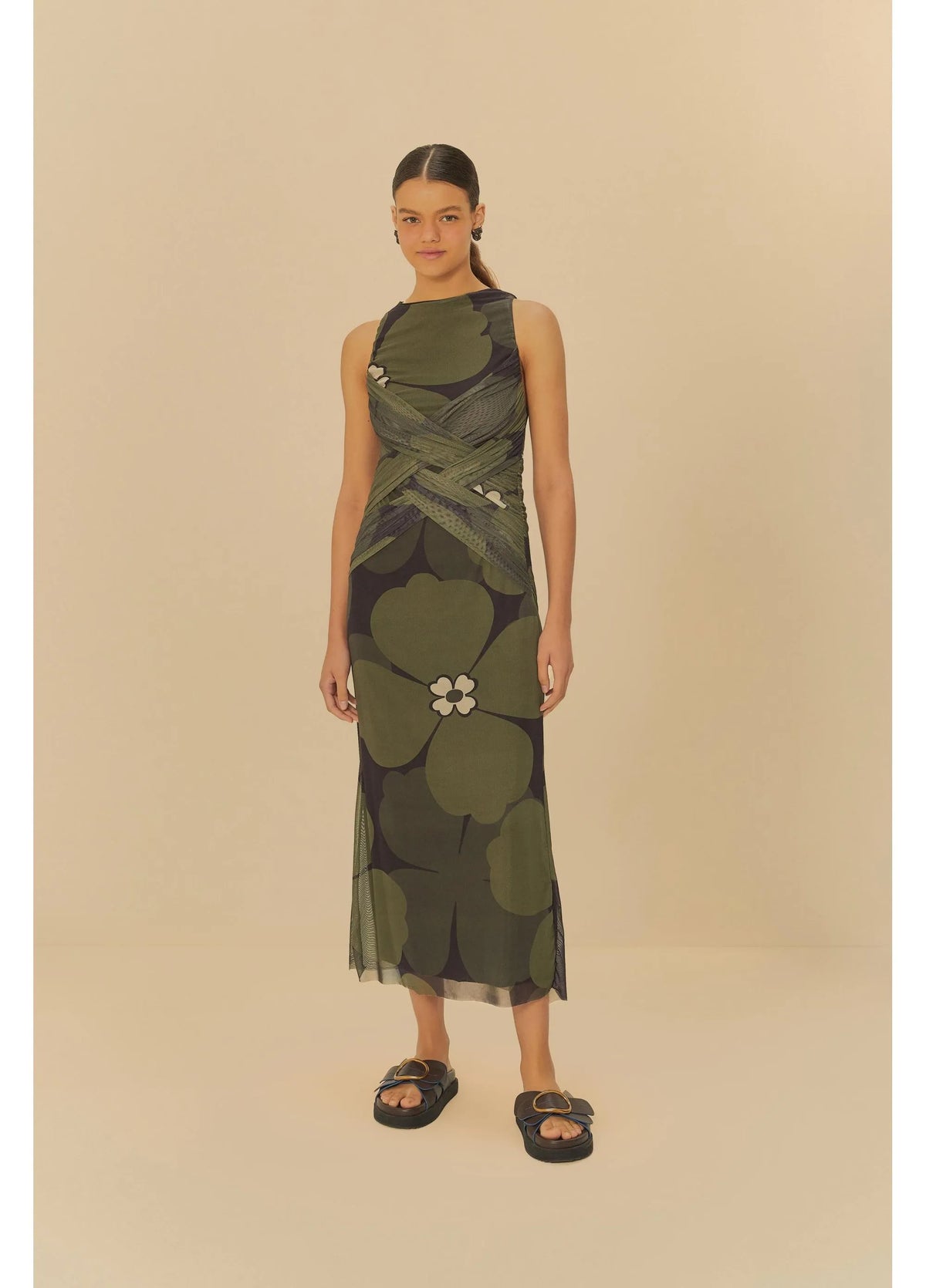 VESTIDO SM TULE FLORBELA FARM PRETO/VERDE