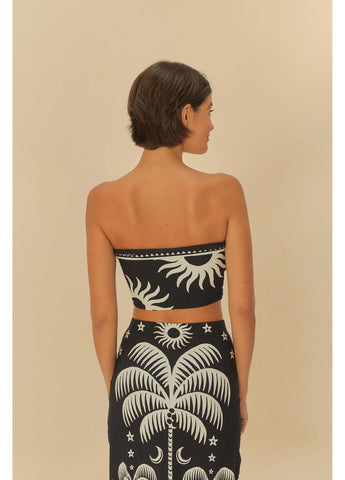 TOP RETO FEM ESTAMPA COQUEIRAL FARM PRETO