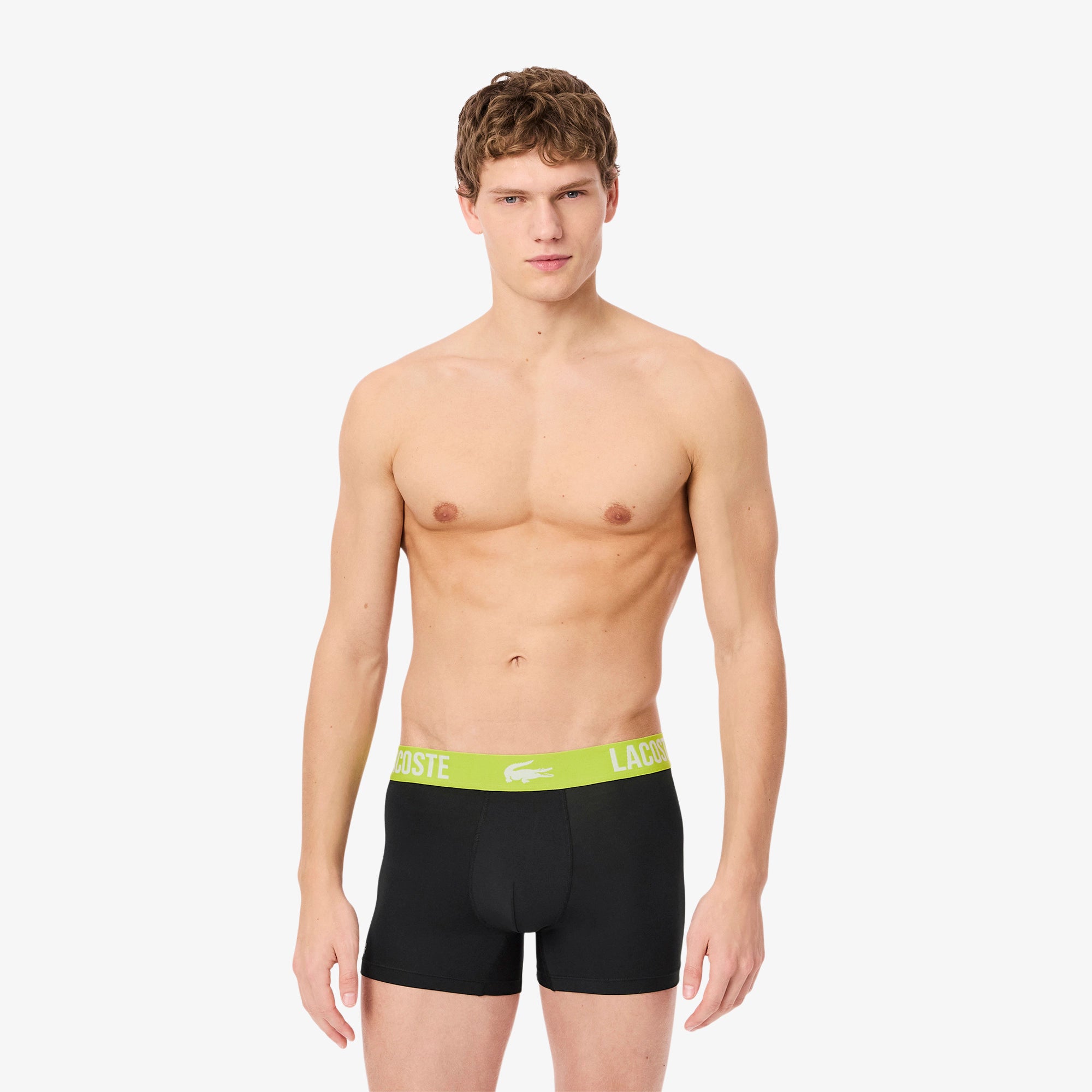 KIT 03 CUECAS BOXER CURTA LACOSTE PRETO/LIMA 9Y2