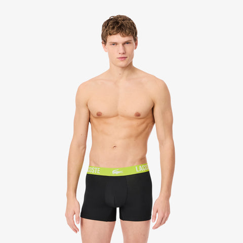 KIT 03 CUECAS BOXER CURTA LACOSTE PRETO/LIMA 9Y2