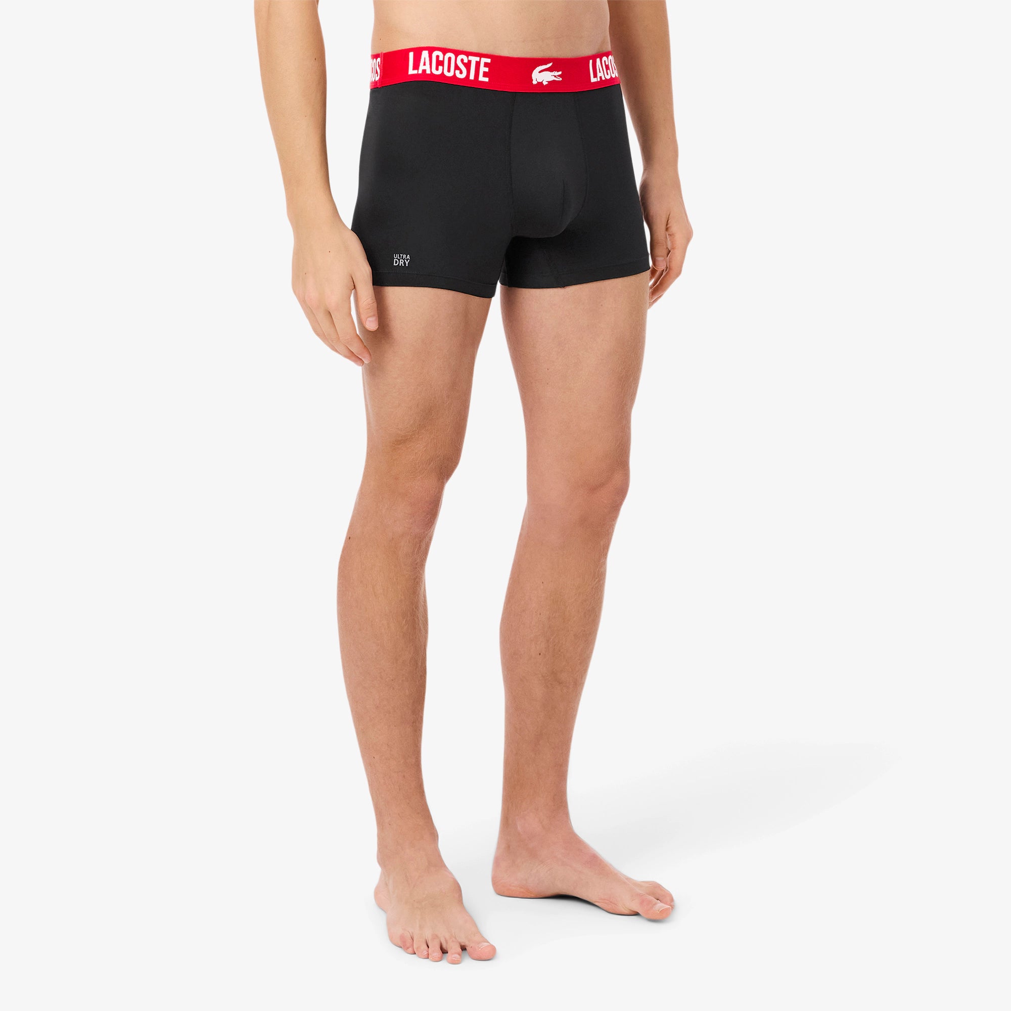 KIT 03 CUECAS BOXER CURTA LACOSTE PRETO/VERMELHO 939