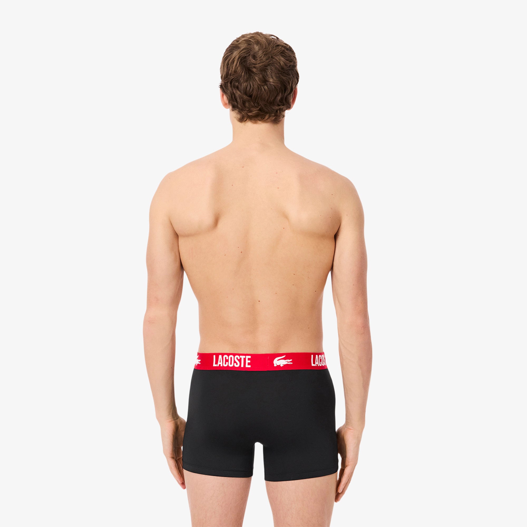 KIT 03 CUECAS BOXER CURTA LACOSTE PRETO/VERMELHO 939