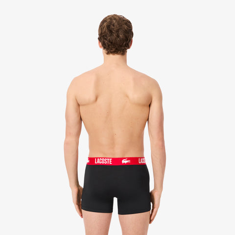 KIT 03 CUECAS BOXER CURTA LACOSTE PRETO/VERMELHO 939