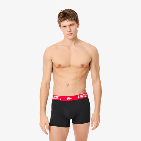 KIT 03 CUECAS BOXER CURTA LACOSTE PRETO/VERMELHO 939