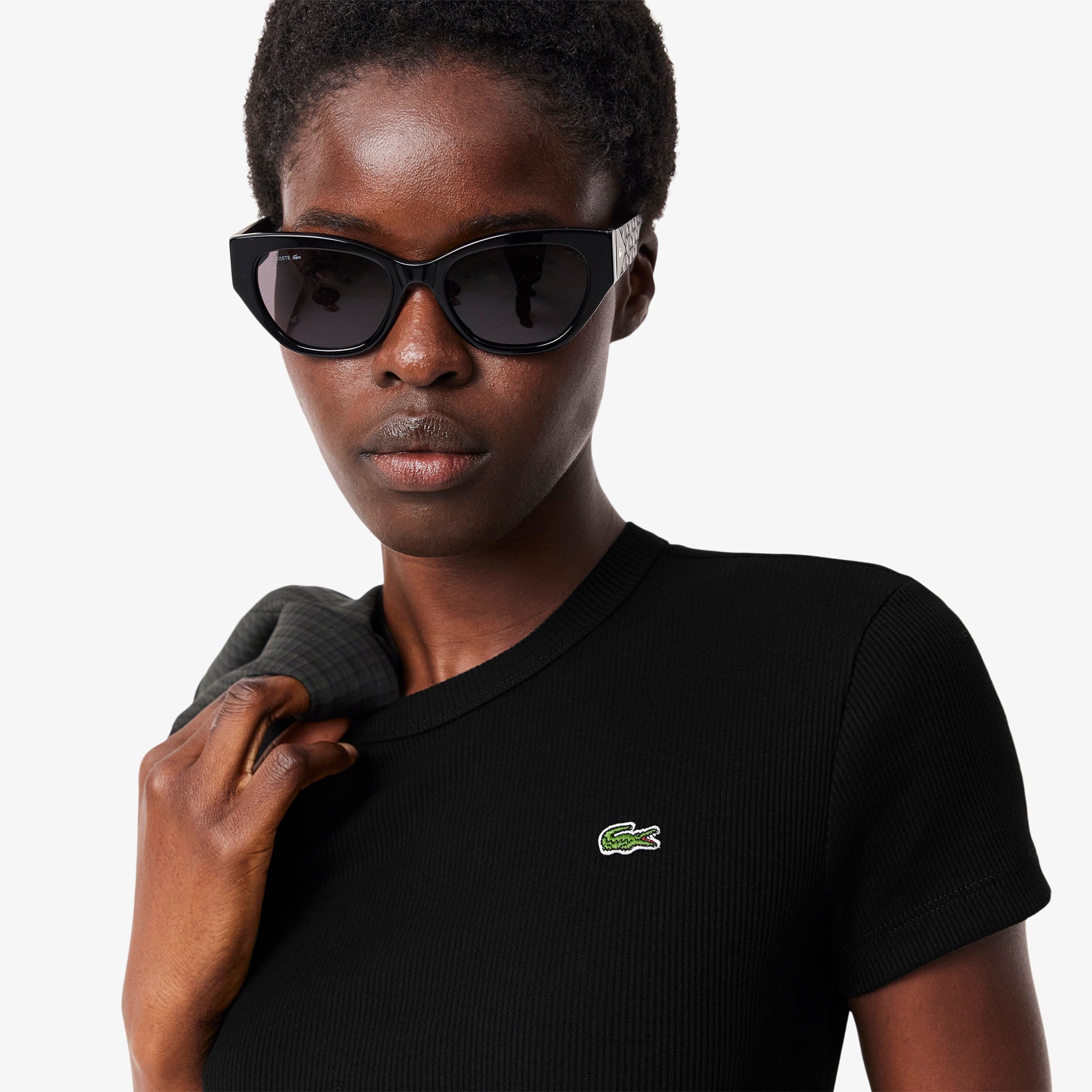 BLUSA MC FEM CANELADA LACOSTE PRETO