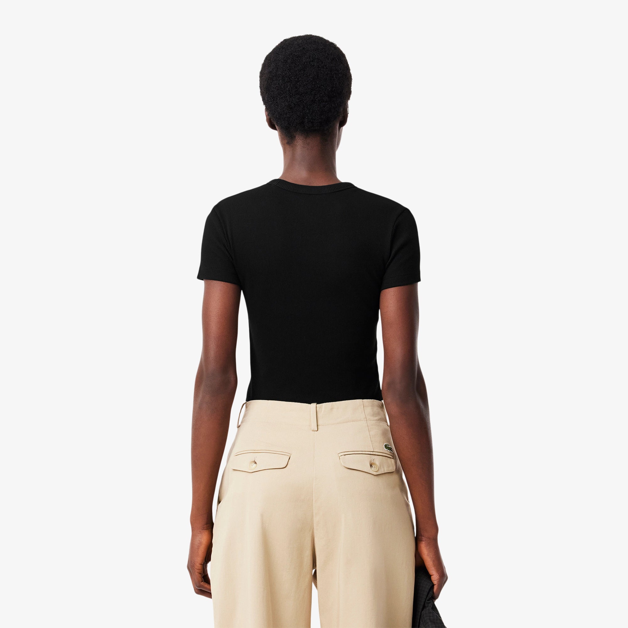 BLUSA MC FEM CANELADA LACOSTE PRETO