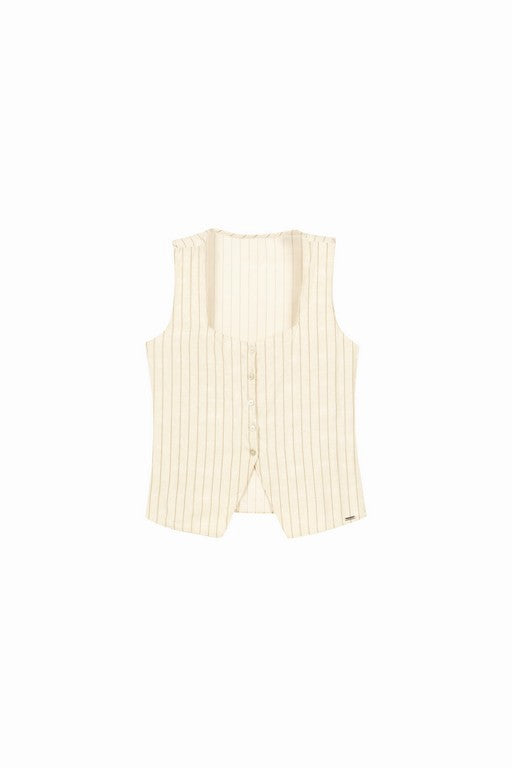 COLETE FEM TECIDO VISCOSE ESTAMPADO BEGE