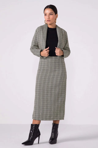 SAIA FEM EM TWEED XADREZ PRETO/BRANCO