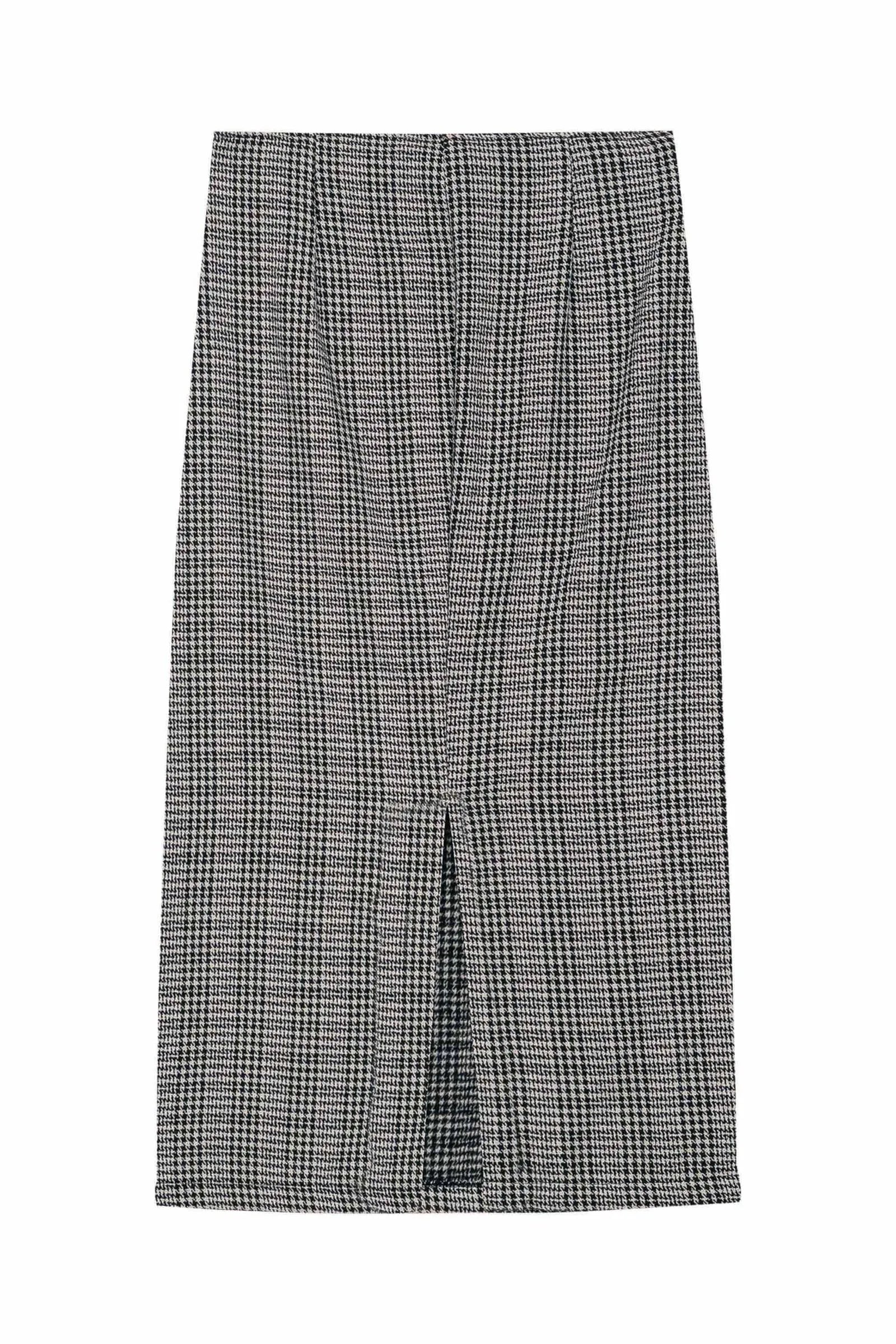 SAIA FEM EM TWEED XADREZ PRETO/BRANCO