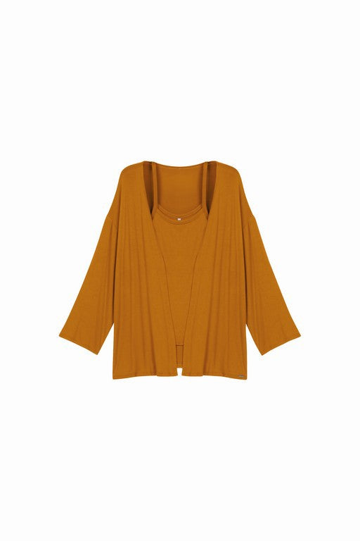 CONJ TWIN SET CARDIGAN E REG TRICO VISC TERRACOTA